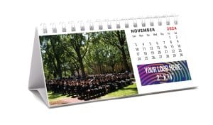 MF-250 Mini tent-style calendar with your own custom picture every month and full color imprint.