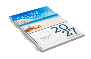 PL-715 name personalized 12-month planner with stock photo cover and full-color logo imprint area