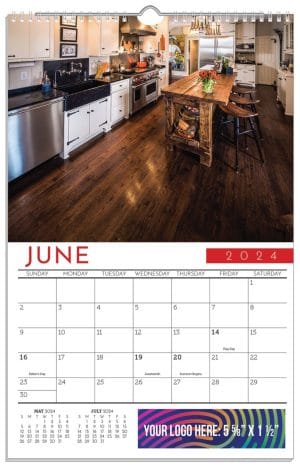 WA-801T Large size, top bound wall calendar with your own custom picture every month. Features a full color imprint on every sheet, previous and next month previews, and U.S. or Canadian holidays. Metal hanger is attached to top for hanging.